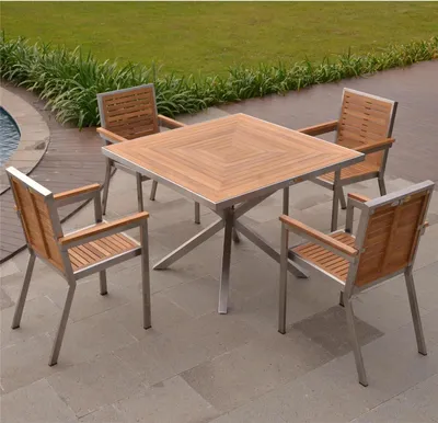 Produktbild von Teako Design Gartenmöbel-Set 4 Stapelstühle Tisch 100x100cm Teak Edelstahl