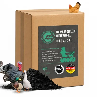 Produktbild von Futterkohle für Hühner & Geflügel - 10L | EBC-e Premium-Kohle Unterstützung für Darmflora, Nährstoffaufnahme & Stallhygiene - C44-Zittau