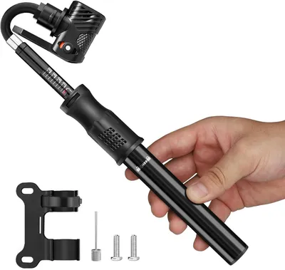 Produktbild von Fahrradpumpe mit Manometer 100 PSI, Tragbare Aluminium Mini Luftpumpe, Für Presta und Schrader Ventil