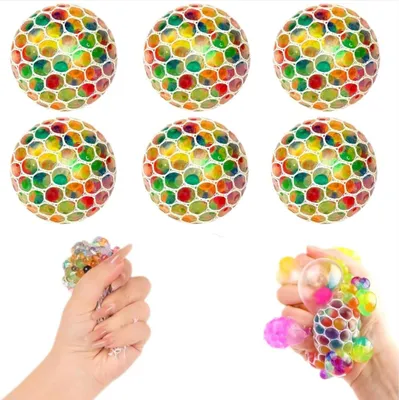 Productafbeelding van Drukbal - Set van 6 - Knijpbal - Druivennetbal - Handoefening en stressvermindering - Zachte bal