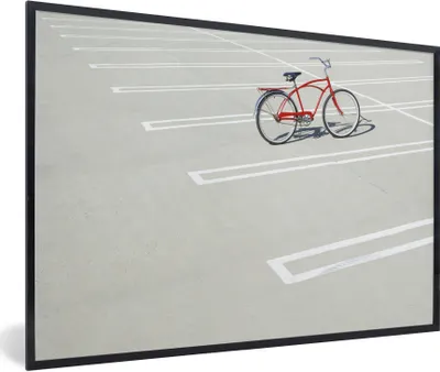 Produktbild von MuchoWow® Gerahmtes Poster Ein rot geparktes Fahrrad 90x60 cm - Poster mit Schwarzem Bilderrahmen Wandposter Rahmen Foto Bilder - Fotorahmen - Foto-Plakat