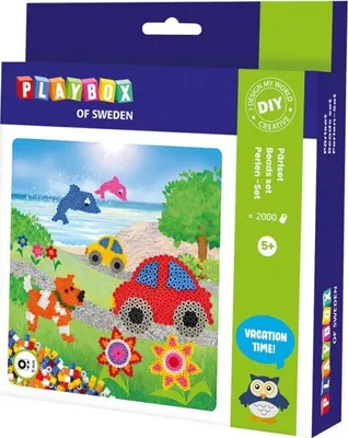 Produktbild von PLAYBOX Bügelperlenset Hunde, Autos, Delfine und Blumen 2000Stück