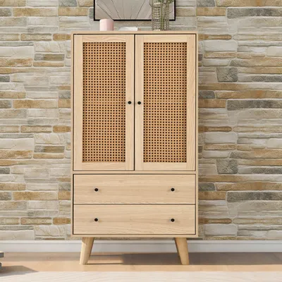 Produktbild von Flieks Komoda se 2 zásuvkami a 2 dvířky, ratanové skříňky do obývacího pokoje Stojací skříňka TV stolek 60x40x120cm