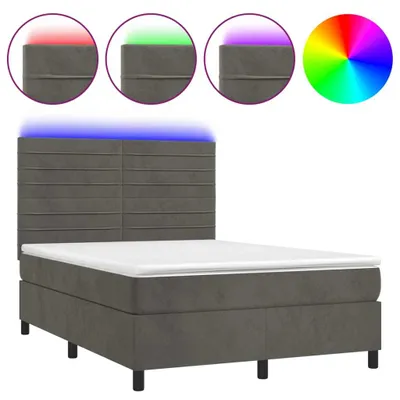 Image de vidaXL Lit boxspring avec matelas & LED gris foncé 140x200 cm velours
