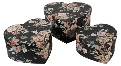 Produktbild von Clayre & Eef Aufbewahrungsbox 3er Set 28x26x14/24x23x12/21x20x10 cm Schwarz Karton Blumen