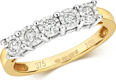 Produktbild von Funkelndes Feuer 9 Karat (375) Gold 5 Steine Damen - Diamant Ring Brillant-Schliff 0.15 Karat H - PK1, 51 (16.2); TRS316709KYRSL