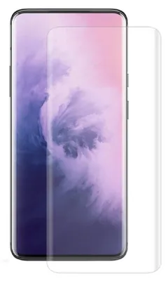 A clear screen protector is shown placed over a smartphone screen.
