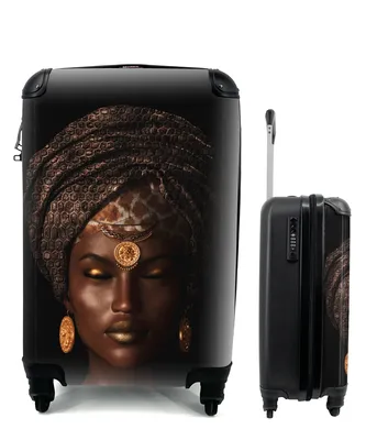Produktbild von MuchoWow® Koffer Handgepäck Trolley Rollkoffer Kleine Reisekoffer mit 4 Rollen - Frau - Kopftuch - Giraffendruck - Cabin Size < 55x40x23 cm & 55x40x20 cm - Fotokoffer - Kabinenkoffer - Boardgepäck - Reise-Box - Reisekoffer - Reisegepäck - Koffer mit Bild - Trolley für Kinder