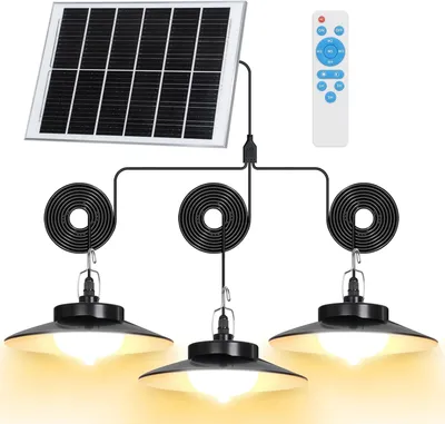 Produktbild von Außen Solarlampe 5 Beleuchtungsmodi mit Bewegungssensor und Fernbedienung Wasserdicht Solar Pendelleuchte Solarleuchte, Warmweiß, 3 Lampe