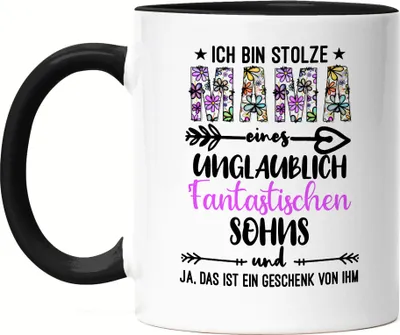 Produktbild von Ich bin stolze Mama Tasse Schwarz Muttertag Geschenk Idee Sohn Mutter Geburtstag