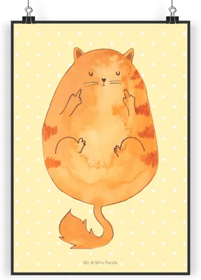 Produktbild von Mr. & Mrs. Panda Bild Katze Frühaufsteher DIN A5 - Gelb Pastell - Geschenk, Katzen, Mittelfinger, Wandbild, Kaffee, Plakat, drucke, wanddeko, wandkunst, Tiger