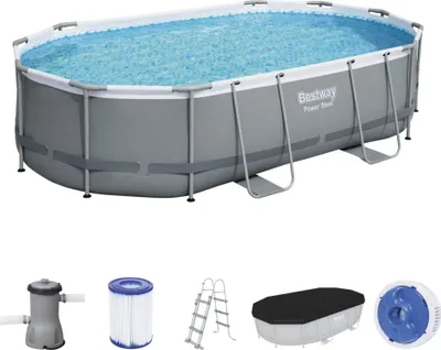 Produktbild von Power Steel™ Frame Pool Komplett-Set, oval, mit Filterpumpe, Sicherheitsleiter & Abdeckplane   488 x 305 x 107 cm, Schwimmbecken, Schwimmen, Pools