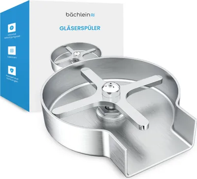 Produktbild von Bächlein innovativer Glasspüler aus Edelstahl - Automatischer Spüler für die Küche, geeignet für Tassen, Flaschen, Becher, Wein- und Biergläser und Vasen, Gläserdusche inklusive Montageschlüssel, T-Verteiler fürs Eckventil und Flexschlauch