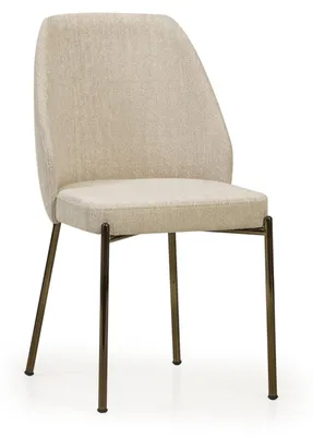 Image de Chaise rembourrée confortable de salle à manger, tissu beige, pieds en métal, design