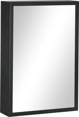 Obrázok produktu pre kleankin zrkadlová skrinka, kúpeľňová skrinka s 3 policami, lekárnička, nástenná skrinka do spálne, čierna, 40 x 12 x 60 cm