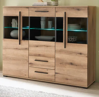 Produktbild von Highboard "Design-D" in Evoke Eiche Vitrine 160 x 126 cm, mit Soft-Close