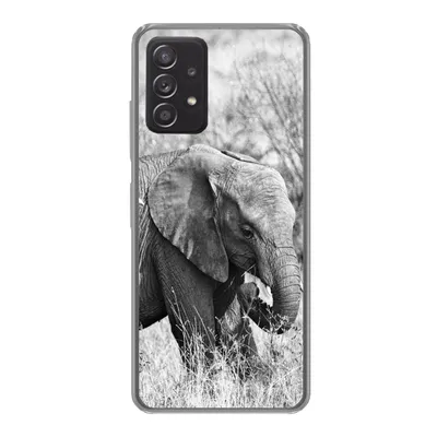 Produktbild von MuchoWow® Handyhülle Schutzhülle Hülle für Samsung galaxy a73 Elefant - Tiere - Gras - Schwarz und weiß Silikon Softcase Handy Hülle - Handyhülle