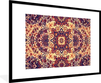 Produktbild von MuchoWow® Gerahmtes Poster Perserteppich - Muster - Rot - Gelb 90x60 cm - Poster mit Schwarzem Bilderrahmen Wandposter Rahmen Foto Bilder - Wanddekoration - Fotos