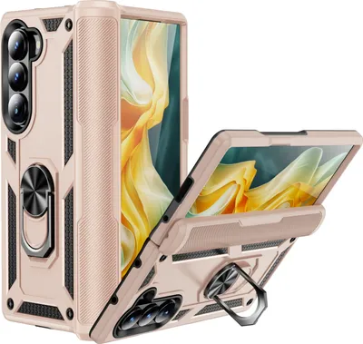 Produktbild von Schutzhülle für Samsung Galaxy Z Fold 6 Dual Layer Robust Militäre Fallschutz Hülle mit Ringhalterung Ständer Roségold