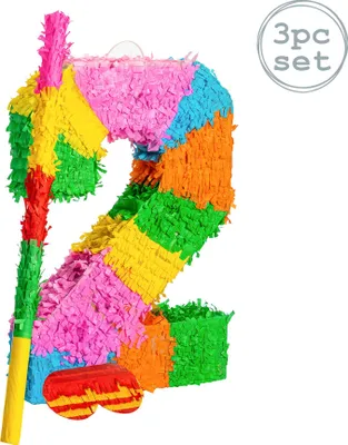 Produktbild von Fax Potato Nummer 2 Pinata Set mit Stick & Blindfold | 35 x 7,5 x 50 cm - Grün, Rot, Gelb