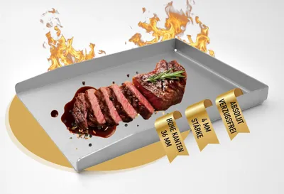Produktbild von Werk24 Edelstahl Grillplatte Plancha MASSIV 4mm Stärke VERZUGSFREI 40x30x3,6cm für Gasgrill und Holzkohlegrill