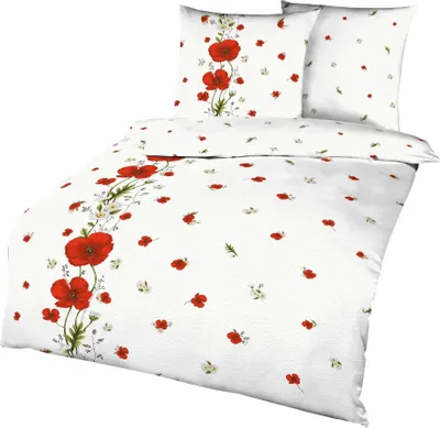 Produktbild von Kaeppel Seersucker Bettwäsche 135x200cm Red Poppy Mohn Rot Weiß Baumwolle 470/402