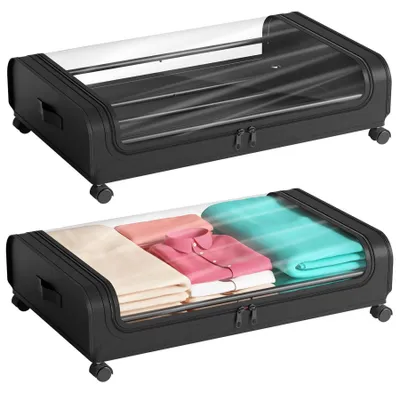 Obrázek produktu pro Úložná krabice 48L s kolečky - Úložná krabice pod postel - Průhledná úložná krabice - Organizace pro oblečení/obuv/hračky - Odolná a trvanlivá - Úložné boxy