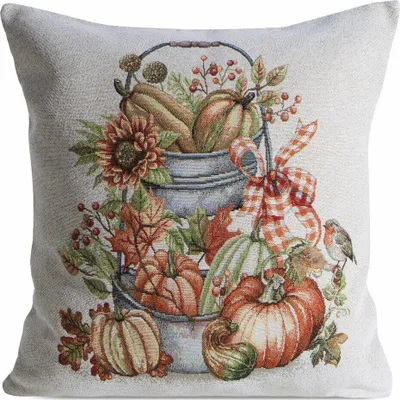 Produktbild von EUROFIRANY | Gobelin Kissenbezug - 45x45 cm - Herbstmotiv - Kürbis, Sonnenblumen, Gemütlichkeit