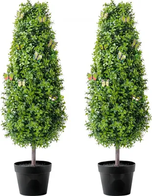 Produktbild von Künstlicher Buchsbaum Turm - 2er-Set Formschnitt - 91,4cm PE Deko Buchsbaum - langlebige Garten- und Wohnaccessoires