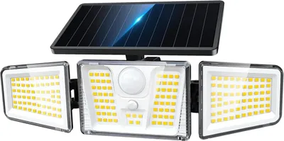 Produktbild von Solar LED Außenstrahler mit Bewegungsmelder, 210 LEDs, 3 Leuchtenköpfe, 300° Erfassungswinkel, IP65, 800 mAh