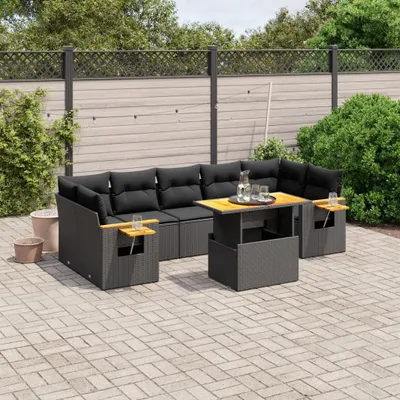 Produktbild von Design 8-tlg. Garten-Sofagarnitur mit Kissen Schwarz Poly Rattan, Gartenmöbel-Sets 2024 Neu