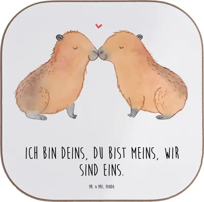 Produktbild von Mr. & Mrs. Panda Tassenuntersetzer Capybara Liebe - Weiß - Geschenk, Untersetzer für Gläser, Lustige Sprüche, Holzuntersetzer, bieruntersetzer, gläseruntersetzer