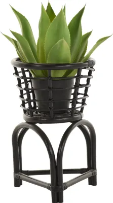 Zdjęcie produktu dla KRINES HOME Rattanowy niski stojak na kwiaty w stylu lat 50. i 60. (czarny)