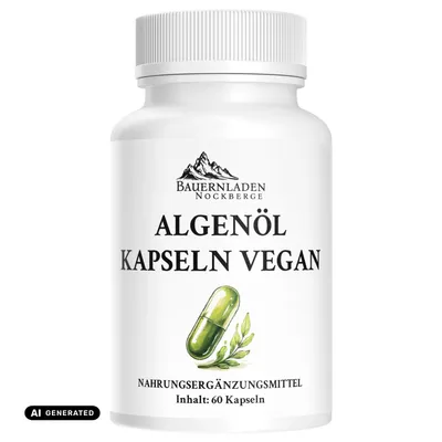 Produktbild von Bauernladen Nockberge | Algenöl Kapseln vegan | 604 mg Omega-3-Fettsäuren, KI-generiertes Bild