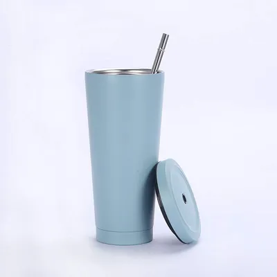 Obrázok produktu pre 750 ml/25 oz Hrnček z nehrdzavejúcej ocele Vákuovo izolovaná šálka Hrnček na kávu Cestovná fľaša Termohrnček Pohár na studený nápoj so slamkou a nepriepustným viečkom na pitie ľadovo studené alebo teplé, F