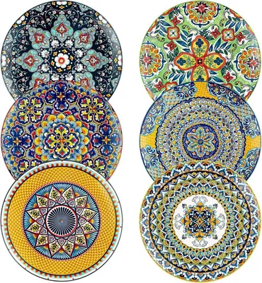 Produktbild von Bohemian Style Porzellan Speiseteller Set 27 cm 6 Stück Buntes Keramik Dessertteller