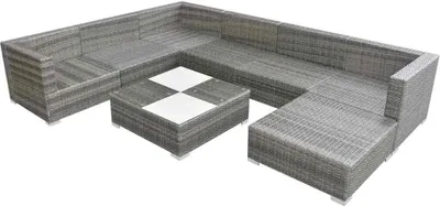 Produktbild von vidaXL, Gartenmöbel-Set, Poly Rattan, Grau, 8-tlg., mit 7 Auflagen (6 cm, 100% Polyester)
