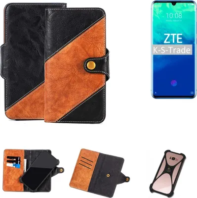 Produktbild von K-S-Trade Handyhülle Schutzhülle Bookstyle Case Wallet-Case kompatibel mit ZTE Axon 10 Pro Handy Cover Bumper Klapphülle schwarz hellbraun 1x