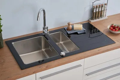 Produktbild von Küchenspüle Glas Einbauspüle Edelstahl Spüle 100 x 50 Schwarz Respekta New York