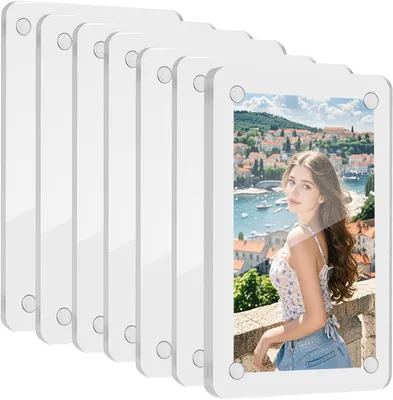 Produktbild von Bilderrahmen 8 Stück rahmenlose Bilderrahmen, transparenter Acryl-Bilderrahmen, klare magnetische Acryl-Bilderrahmen, freistehender doppelseitiger Des
