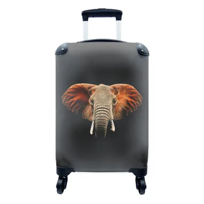 Produktbild von MuchoWow® Koffer Handgepäck Trolley Rollkoffer Kleine Reisekoffer mit 4 Rollen - Elefant - Schwarz - Kopf - Cabin Size < 55x40x23 cm & 55x40x20 cm - Fotokoffer - Kabinenkoffer - Boardgepäck - Reise-Box - Reisekoffer - Reisegepäck - Koffer mit Bild - Trolley für Kinder