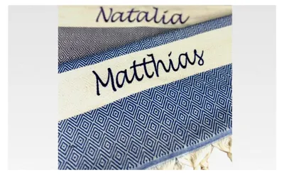 Produktbild von XXL Hamamtuch Strandtuch personalisiert, geeignet als Saunatuch, Badetuch, Wellness, Yoga, Fitness, Sport, individuelle Geschenkidee, 100x180cm, 100% Baumwolle (Marineblau)