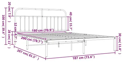Produktbild von vidaXL Bettgestell mit Kopfteil Metall Weiß 180x200 cm