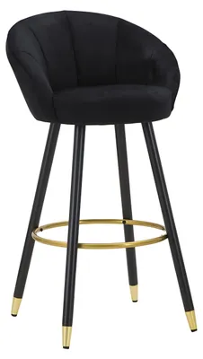 Immagine prodotto di Sgabello Bar Prague in Velluto Nero e Legno - 55x56x104 cm - Gambe con Dettagli Dorati e Poggiapiedi Circolare, Stile Glam Elegante