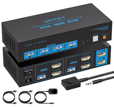 Obrázek produktu pro Přepínač HDMI KVM pro 2 monitory, rozlišení 8K při 60 Hz, USB 3.0