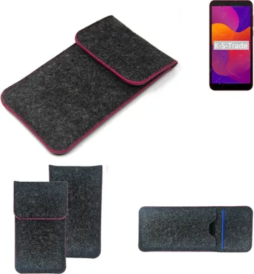 Produktbild von K-S-Trade Handy Schutz Hülle kompatibel mit Huawei Honor 9S Schutzhülle Handyhülle Filztasche Pouch Tasche Case Sleeve Filzhülle dunkelgrau rosa