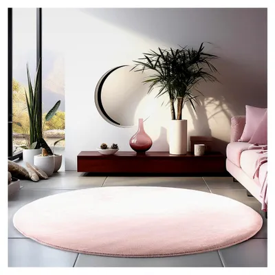 Produktbild von Runder Kurzflor Teppich 200 cm Rosa - Waschbarer Flauschiger Teppich, Extra Weich, Rutschfest, Modern