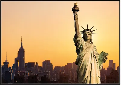 Produktbild von Wallario Wandbild Freiheitsstatue New York, Größe: 70,30 x 100,30 cm, Poster mit schwarzem Aluminiumrahmen