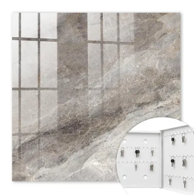 Produktbild von Metall Schlüsselkasten 30 x 30 cm - weißer Schlüsselschrank zur Wandmontage - wandhängende Schlüsselbox mit Tür - rechts öffnend - Schlüsselaufbewahrung für Flur - Büro - Arbeitszimmer - Werkstatt - Garage - Steintextur
