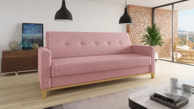 Produktbild von Sofa Wood mit Schlaffunktion - Schlafsofa mit Bettkasten, Bettsofa, Massivholz, Polstersofa mit Holzfüße (Pink (Twist 16))